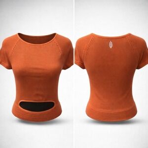 Free People Movement Womens Ribbed Cutout Crop Top Burnt Orange Short Sleeve M/L